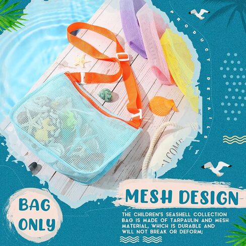 16 قطعة من ألعاب الشاطئ الشبكية حقيبة الشاطئ للأطفال حقيبة تجميع الصدفة مع سحاب وحزام قابل للتعديل للأولاد والبنات جمع الأصداف والصخور وألعاب الرمل وحمام السباحة وأساسيات الشاطئ، حقائب فقط in Kuwait