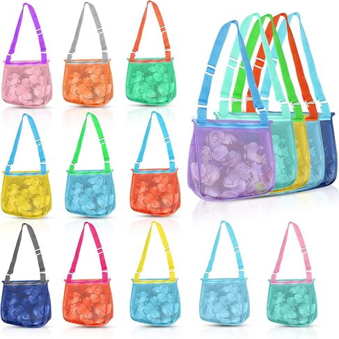 16 قطعة من ألعاب الشاطئ الشبكية حقيبة الشاطئ للأطفال حقيبة تجميع الصدفة مع سحاب وحزام قابل للتعديل للأولاد والبنات جمع الأصداف والصخور وألعاب الرمل وحمام السباحة وأساسيات الشاطئ، حقائب فقط in Kuwait