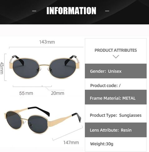 Trendy Retro Oval Sunglasses for Women Men Small Metal Frame Sun Glasses Ladies Shades BS1200 in Kuwait