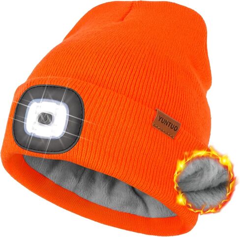 YunTuo Fleece Lined Beanie Headlamp Hat with Light, Rechargeable LED Winter Cap, Gifts for Men Women Husband in Kuwait
