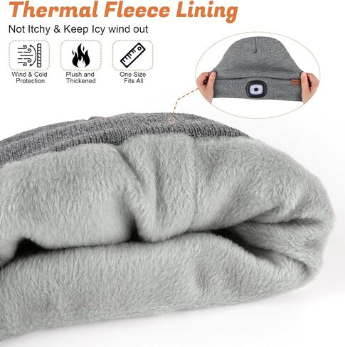 YunTuo Fleece Lined Beanie Headlamp Hat with Light, Rechargeable LED Winter Cap, Gifts for Men Women Husband in Kuwait