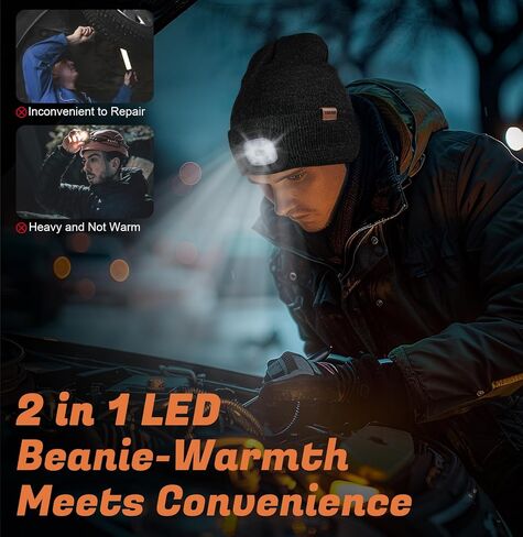 YunTuo Fleece Lined Beanie Headlamp Hat with Light, Rechargeable LED Winter Cap, Gifts for Men Women Husband in Kuwait