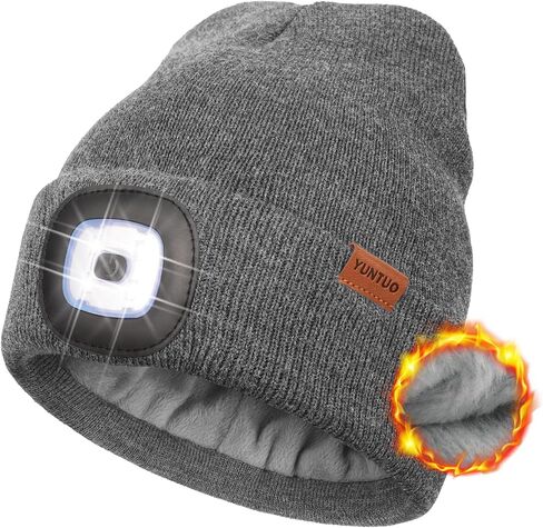 YunTuo Fleece Lined Beanie Headlamp Hat with Light, Rechargeable LED Winter Cap, Gifts for Men Women Husband in Kuwait