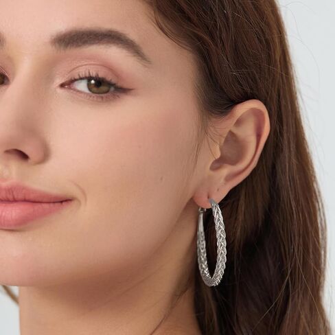 أقراط حلقية ملتوية للنساء - مطلية بالذهب عيار 14 قيراط مع فضة استرليني عيار 925 خفيفة الوزن ولا تسبب الحساسية أقراط حلقية كبيرة سميكة للنساء in Kuwait