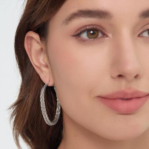 أقراط حلقية ملتوية للنساء - مطلية بالذهب عيار 14 قيراط مع فضة استرليني عيار 925 خفيفة الوزن ولا تسبب الحساسية أقراط حلقية كبيرة سميكة للنساء in Kuwait