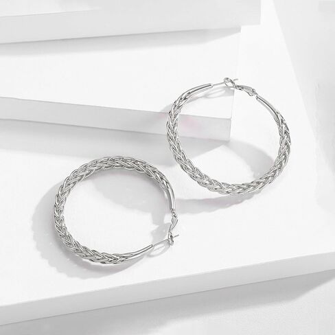 أقراط حلقية ملتوية للنساء - مطلية بالذهب عيار 14 قيراط مع فضة استرليني عيار 925 خفيفة الوزن ولا تسبب الحساسية أقراط حلقية كبيرة سميكة للنساء in Kuwait