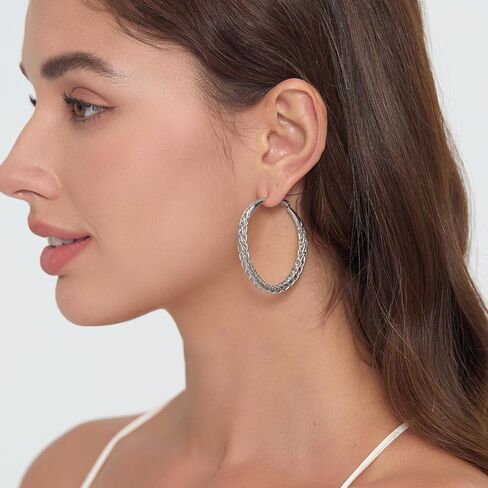 أقراط حلقية ملتوية للنساء - مطلية بالذهب عيار 14 قيراط مع فضة استرليني عيار 925 خفيفة الوزن ولا تسبب الحساسية أقراط حلقية كبيرة سميكة للنساء in Kuwait