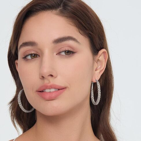 أقراط حلقية ملتوية للنساء - مطلية بالذهب عيار 14 قيراط مع فضة استرليني عيار 925 خفيفة الوزن ولا تسبب الحساسية أقراط حلقية كبيرة سميكة للنساء in Kuwait