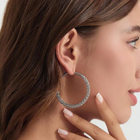 أقراط حلقية ملتوية للنساء - مطلية بالذهب عيار 14 قيراط مع فضة استرليني عيار 925 خفيفة الوزن ولا تسبب الحساسية أقراط حلقية كبيرة سميكة للنساء in Kuwait