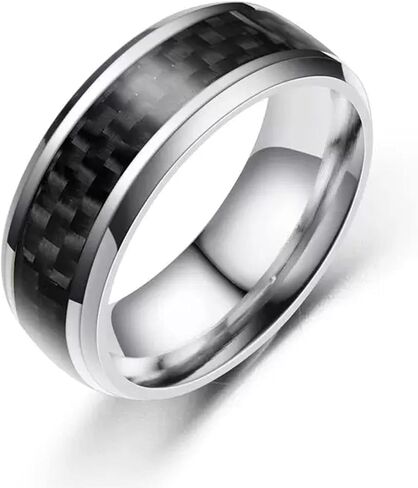 Mens Wedding Band 6mm Stainless Steel Carbon Fiber Inlay Wedding Rings For Men and Women Gift Polished Finish Comfort Fit Size 6-10.5 in Saudi Arabia