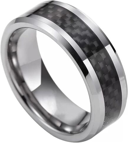 Mens Wedding Band 6mm Stainless Steel Carbon Fiber Inlay Wedding Rings For Men and Women Gift Polished Finish Comfort Fit Size 6-10.5 in Saudi Arabia