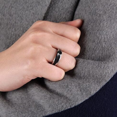 Mens Wedding Band 6mm Stainless Steel Carbon Fiber Inlay Wedding Rings For Men and Women Gift Polished Finish Comfort Fit Size 6-10.5 in Saudi Arabia