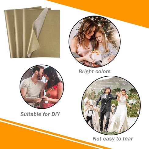 3 ثعالب 100 ورقة مناديل ورقية، ورق تغليف هدايا ذهبي معدني مقاس 14 × 20 بوصة مناديل ورقية يدوية لتغليف هدايا المشروع بنفسك in Kuwait