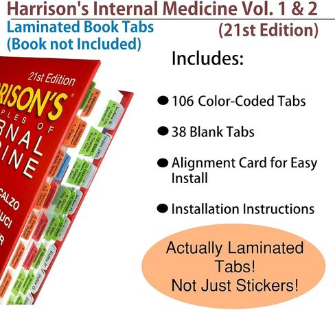 Book Tabs for Harrison's Principles of Internal Medicine, 21st Edition Volume 1 & Volume 2. Laminated, Color-Coded, and Removable with Alignment Guide for Easy Installation (Book not Included) in Saudi Arabia