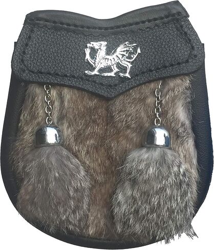 AAR New Baby Fur Sporran Scottish Free Chain Leather Kilt Multi Design Brown Fur 2 Tassels in Kuwait