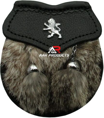 AAR New Baby Fur Sporran Scottish Free Chain Leather Kilt Multi Design Brown Fur 2 Tassels in Kuwait