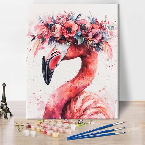 TUMOVO Paint by Numbers for Adults Beginner, Flamingo with Flowers Paint by Numbers Adults' Paint-by-Number Kits DIY Painting by Numbers Animals Adult Paint by Number Oil Painting Kit, 16 x20 Inch in Saudi Arabia