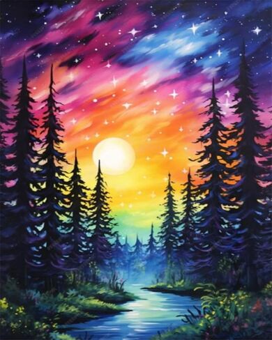 BXXRBX Starry Night Paint by Numbers Kit for Adults- Adult Paint by Number Kits on Canvas Landscape, Forest Number Painting for Home Wall Decor 16x20 Inch in Saudi Arabia