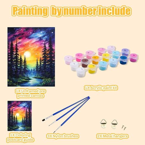 BXXRBX Starry Night Paint by Numbers Kit for Adults- Adult Paint by Number Kits on Canvas Landscape, Forest Number Painting for Home Wall Decor 16x20 Inch in Saudi Arabia