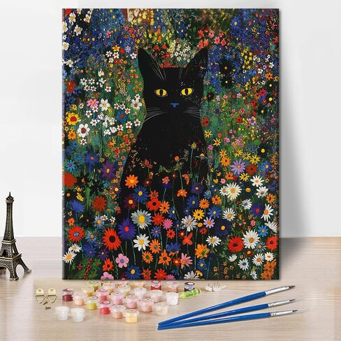TUMOVO Paint by Number for Adult, Black Cat Paint by Numbers Flowers Cat Adult Paint by Number Kits DIY Painting by Numbers Adults' Paint-by-Number with Paints and Brushes on Canvas, 16 x20 Inch in Saudi Arabia