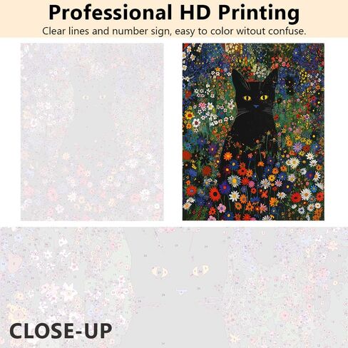 TUMOVO Paint by Number for Adult, Black Cat Paint by Numbers Flowers Cat Adult Paint by Number Kits DIY Painting by Numbers Adults' Paint-by-Number with Paints and Brushes on Canvas, 16 x20 Inch in Saudi Arabia
