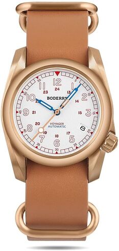 BODERRY Men's Watch Bronze Automatic Field Watch 40mm Military Watch Date Function 100M Waterproof with Genuine Leather Strap Japanese Mechanical Movement & Screw Down Crown—Voyager in Saudi Arabia