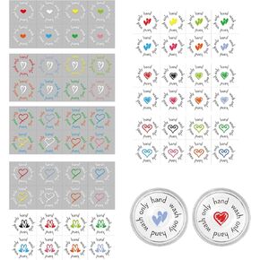 UV DTF Transfer Sticker - 64PCS Hand Wash Only Sticker Signs, Heart UV DTF Cup Wraps Transfer Stickers for Glass Cups Dish, Waterproof Permanent Hand Washing Only Labels 2" x 2" Decals