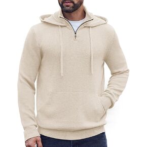 COOFANDY Mens Knitted Hoodie Sweater Long Sleeve Turtleneck Quarter Zip Pullover Sweaters with Pocket