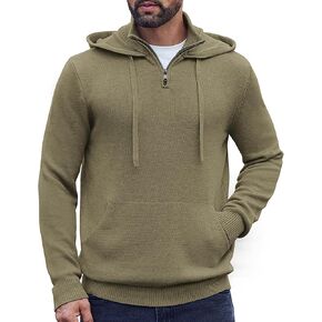 COOFANDY Mens Knitted Hoodie Sweater Long Sleeve Turtleneck Quarter Zip Pullover Sweaters with Pocket
