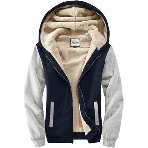 Men's Sherpa Jacket Heavyweight Zip Up Hoodie Fleece Hooded Sweatshirt with Pocket