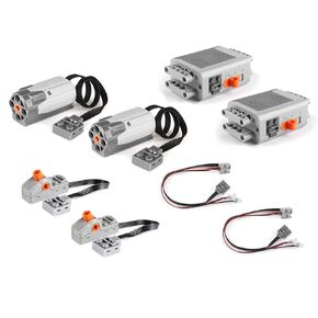 SEEMEY 8PCS Technic Power Function Motor Building Block Parts Programming 2 Medium Motor, 2 Battery Box, 2 Light Cable, 2 Power Function Switch STEM TECHNIC Wedo EV3
