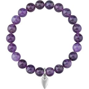 Sympathy Amethyst Bracelet for Loss of Loved Ones Memorial Bracelet Healing Stretchable Bead Bracelet Natural Stone 8mm Handmade Crystal Bracelet for Mother (Angel Heart)