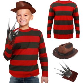Freddy Costume Kids Sweater Hat Glove Killer Striped Jumper Krueger Halloween Cosplay Outfit Boys Grils 3-14 Years