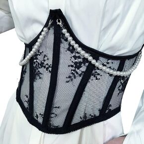 المرأة الدانتيل يصل حزام الخصر الدانتيل والتطريز اللؤلؤ سلسلة مشد Underbust أعلى الجسم المشكل بوستير