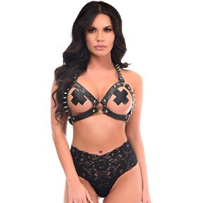 Daisy corsets womens Black & Silver Spikes Body Harness