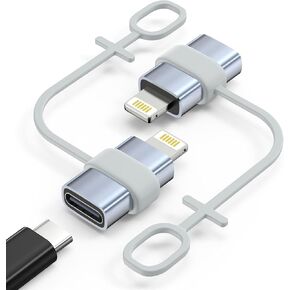 محول MoKo USB C إلى Lightning 4 حزم، ليس للصوت/OTG، محول Lightning ذكر إلى USB C أنثى لسلسلة iPhone 14/13/12/11/X، iPad/AirPods، الشحن ومزامنة البيانات، مع حلقة مضادة للفقدان، رمادي in Kuwait