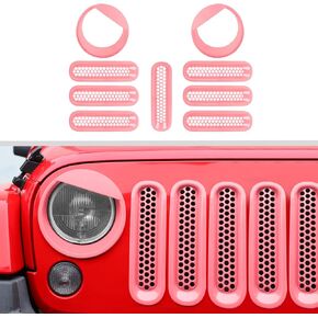 JWWY Front Grille Insert Radiator Grille Grillwork Surround Assembly Inserts Headlight Headlamp Cover Trim Set Fit for 2007-2017 Jeep Wrangler JK JKU Exterior Accessories 9pcs Blue