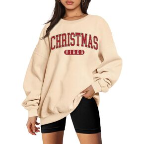 FISCRAT Christmas Vibes Sweatshirt Women Merry Christmas Shirt Xmas Long Sleeve Oversized Shirt Sweatshirts