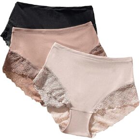 SHENHE Women's 3 Piece Contrast Lace Panties Set Cute Mid Rise Mesh Soft Comfy Underwear Brief Pack
