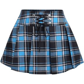 Milumia Women's Plaid Tie Bow Lace Up High Waist Pleated A Line Short Mini Skirt