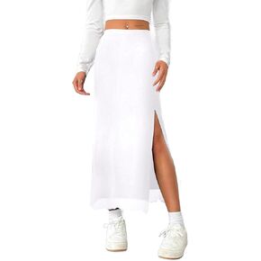 SOFIA'S CHOICE Women's Side Slit Mesh Skirt Casual Elastic High Waisted Long Skirt