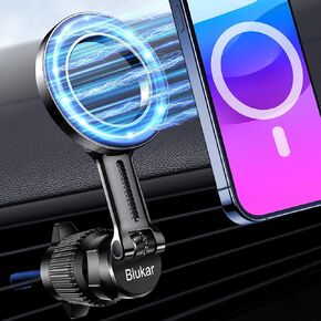 Blukar Car Phone Holder for MagSafe,[20xN52 Strong Magnets] Air Vent Magnet Car Phone Mount Cradle-360°Rotation,Super Stable Car Phone Holder for iPhone12-16 Series&Others with Metal Plate-Pink