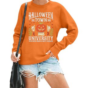 JINTING Halloween Sweatshirts Women Halloweentown University: Pumpkin Halloween Hoodie Funny Spooky Ghost Pullover Sweatshirt