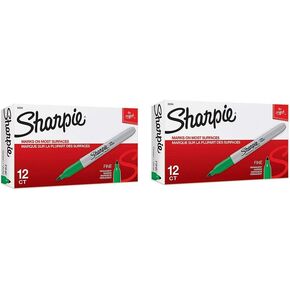 Sharpie Permanent Markers, Fine Point Green, 2 packs of 12 Total of 24