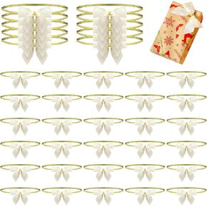 Dingion 100 Pcs Stretch Loops with Pre Tied Bows 24'' Stretch Elastic Loops with Ribbon Bows Elastic Ribbon Stretch Cord with Bow for Gift Boxes Baby Showers Weddings Party Favors (Champagne Gold)
