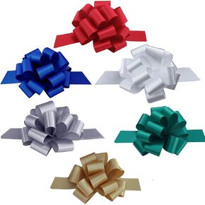 Gift Pull Bows Variety Pack - 5" Wide, Set of 30, Presents, White, Red, Emerald Green, Royal Blue, Silver, Gold, Wreath, Gift Basket, Birthday, Decoration, Classroom, Fundraiser, Christmas, Easter