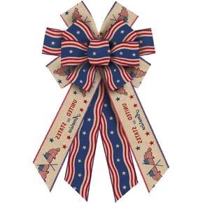 Large Veterans Day Bows for Wreath, Patriotic Wreath Bows Blue Burlap Bows Labor Day Patriotic Front Door Bows American Stars Tree Topper Bows for Home Memorial Day Decorations
