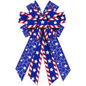Large Veterans Day Bows for Wreath, Patriotic Wreath Bows Blue Burlap Bows Labor Day Patriotic Front Door Bows American Stars Tree Topper Bows for Home Memorial Day Decorations