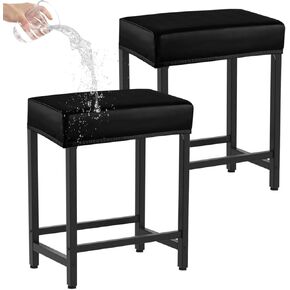 Levoberg Bar Stool Cover Rectangle Waterproof PU Counter Height Barstool Slipcovers Rectangular Vanity Stool Cover Kitchen Counter Saddle Seat Cover for Wooden Metal Bench Set of 2 Dark Gray
