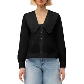 Cicy Bell Womens V Neck Ruffle Shirts Cute Long Sleeve Button Down Tops Casual Work Office Blouses